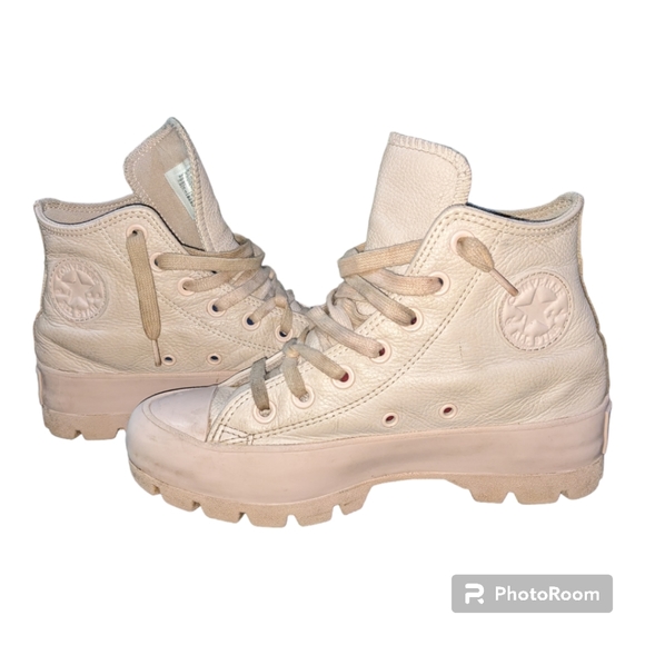 Converse Shoes - Converse All Star size 5 pale pink leather high top sneakers.